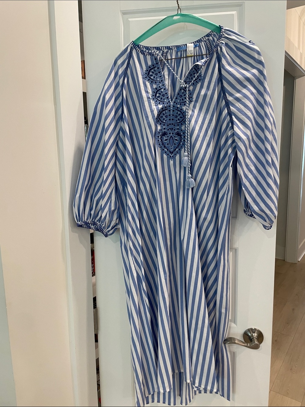 J. McLaughlin Blue and White Striped Tunic with Navy Trim